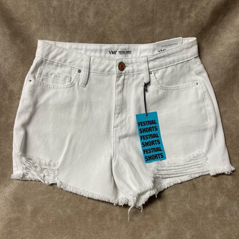 Denim High Waist Fringe Frayed Hem Festival Jean Shorts Sz5/27